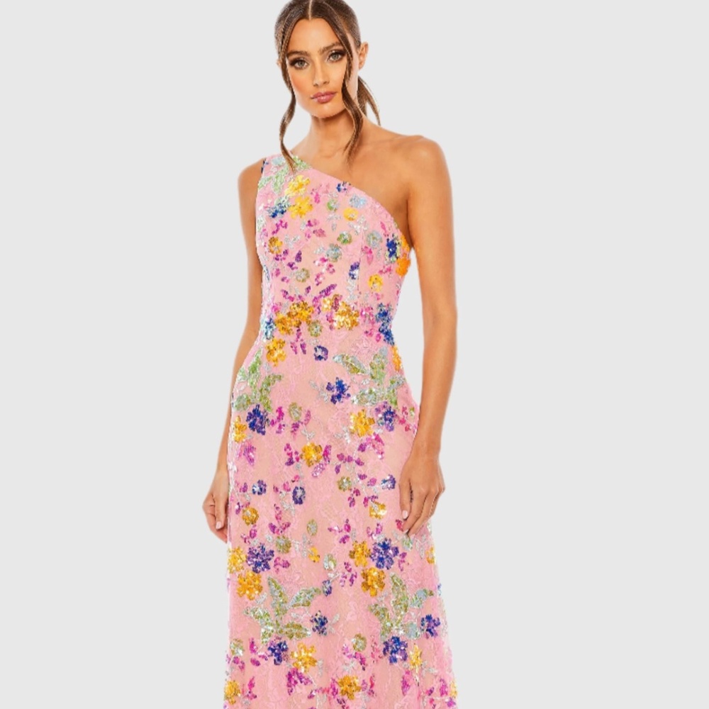 Mac Duggal Vibrant Pink Floral Maxi Dress